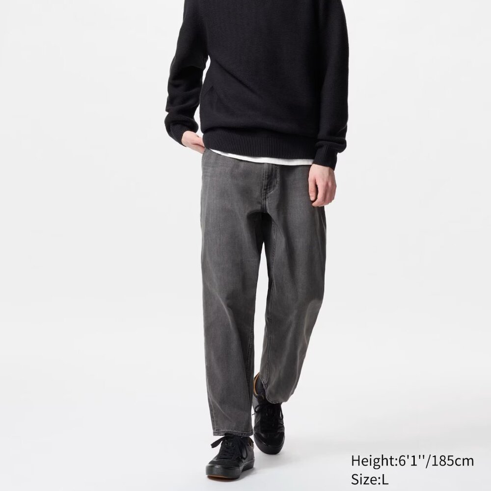 Uniqlo Gray Relaxed Ankle Jeans w Drawstring Waistband - Unisex Small (26Wx25L)